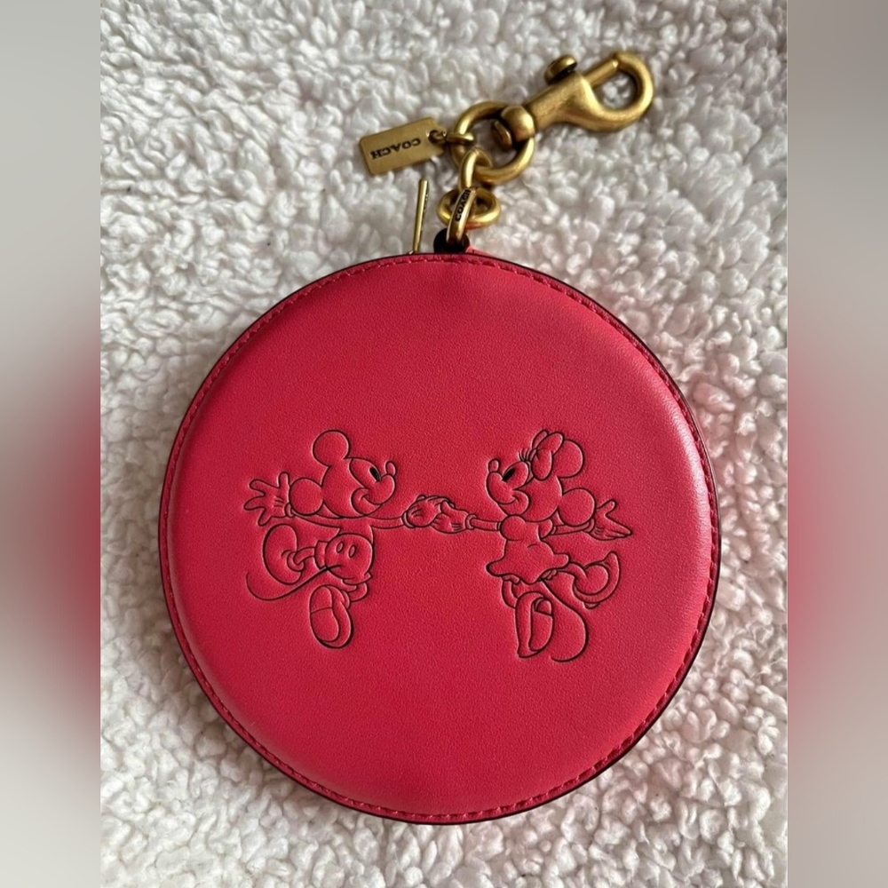 Authentic Coach Mickey & Minnie Mouse pink leather coin charm